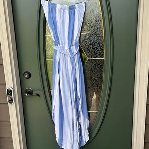 Blue and White Striped Jumpsuit